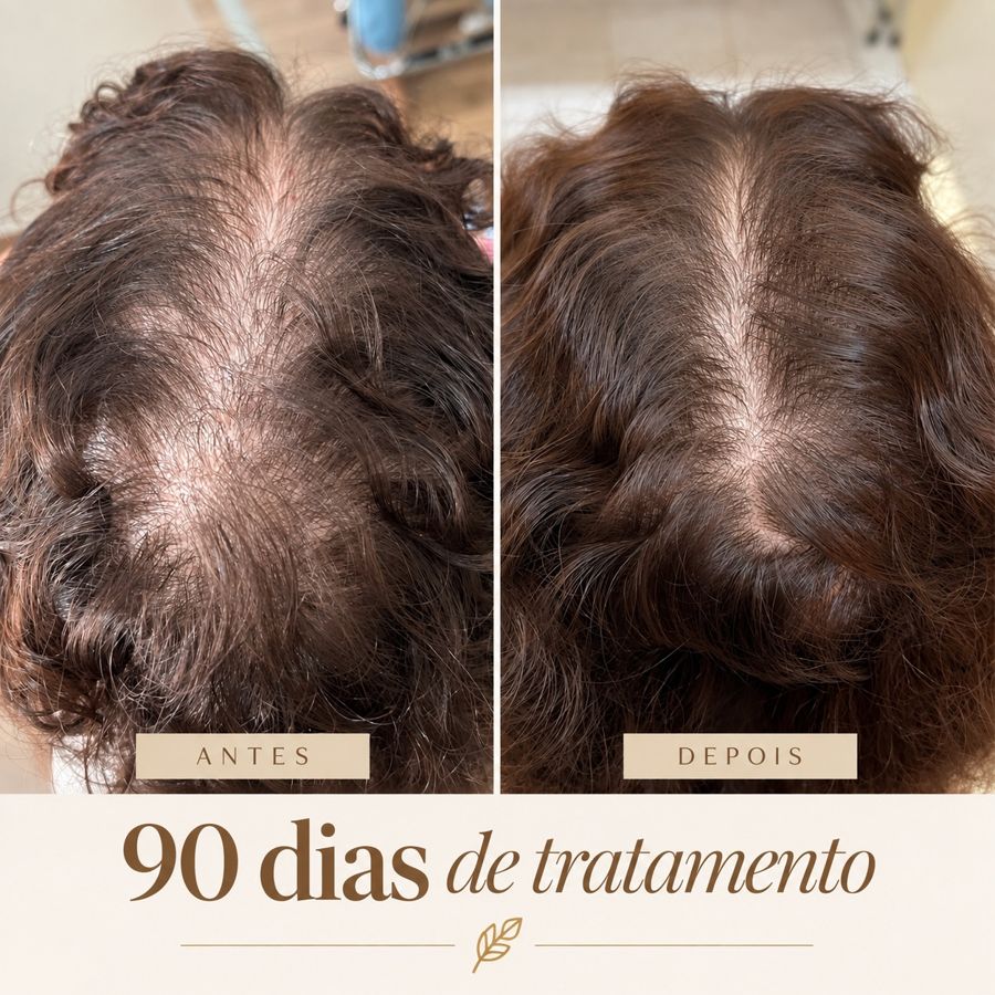 Antes e depois do couro cabeludo após 90 dias de tratamento
